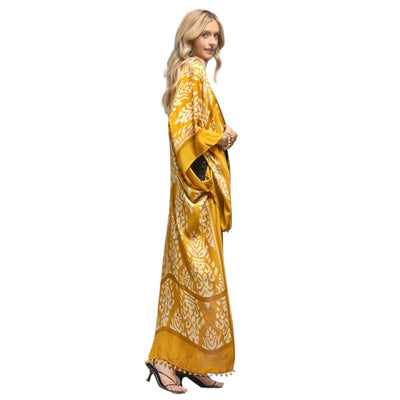 Mustard Damask Print Kimono