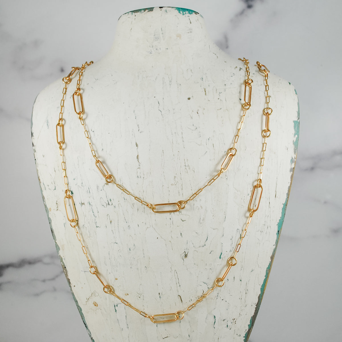 Paperclip Link Long Floating Necklace - gold-filled