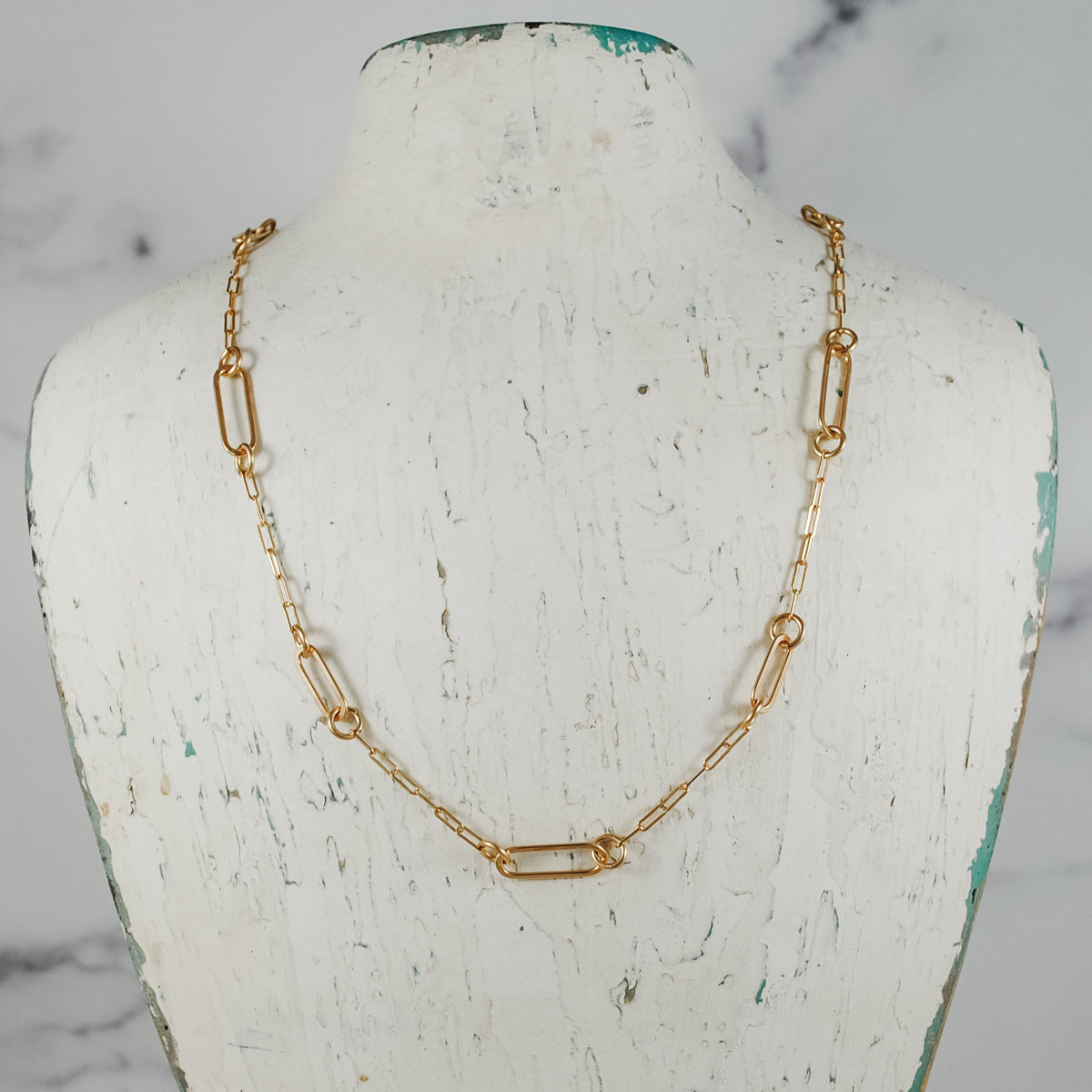 Paperclip Link Short Floating Necklace - gold-filled