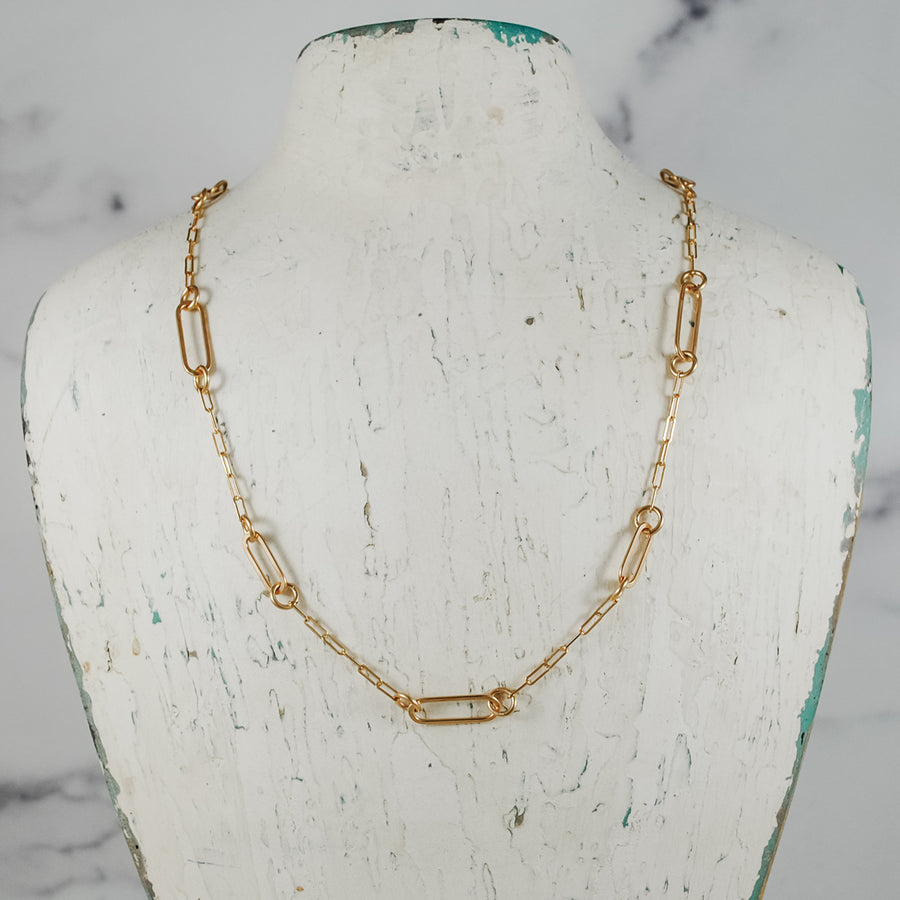 Paperclip Link Short Floating Necklace - gold-filled