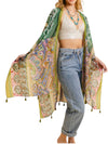 Paisley Print Open Front Kimono w/ Cinched Arms