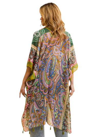 Paisley Print Open Front Kimono w/ Cinched Arms