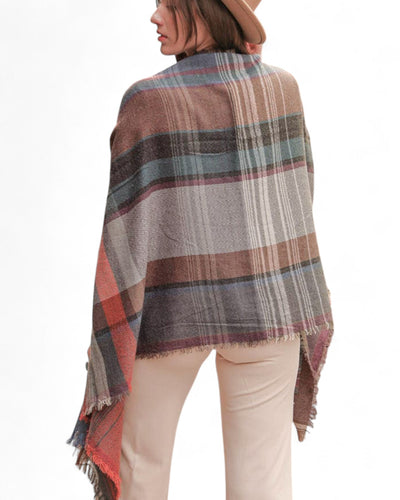 Peach Line Multicolor Plaid Pocket Ruana