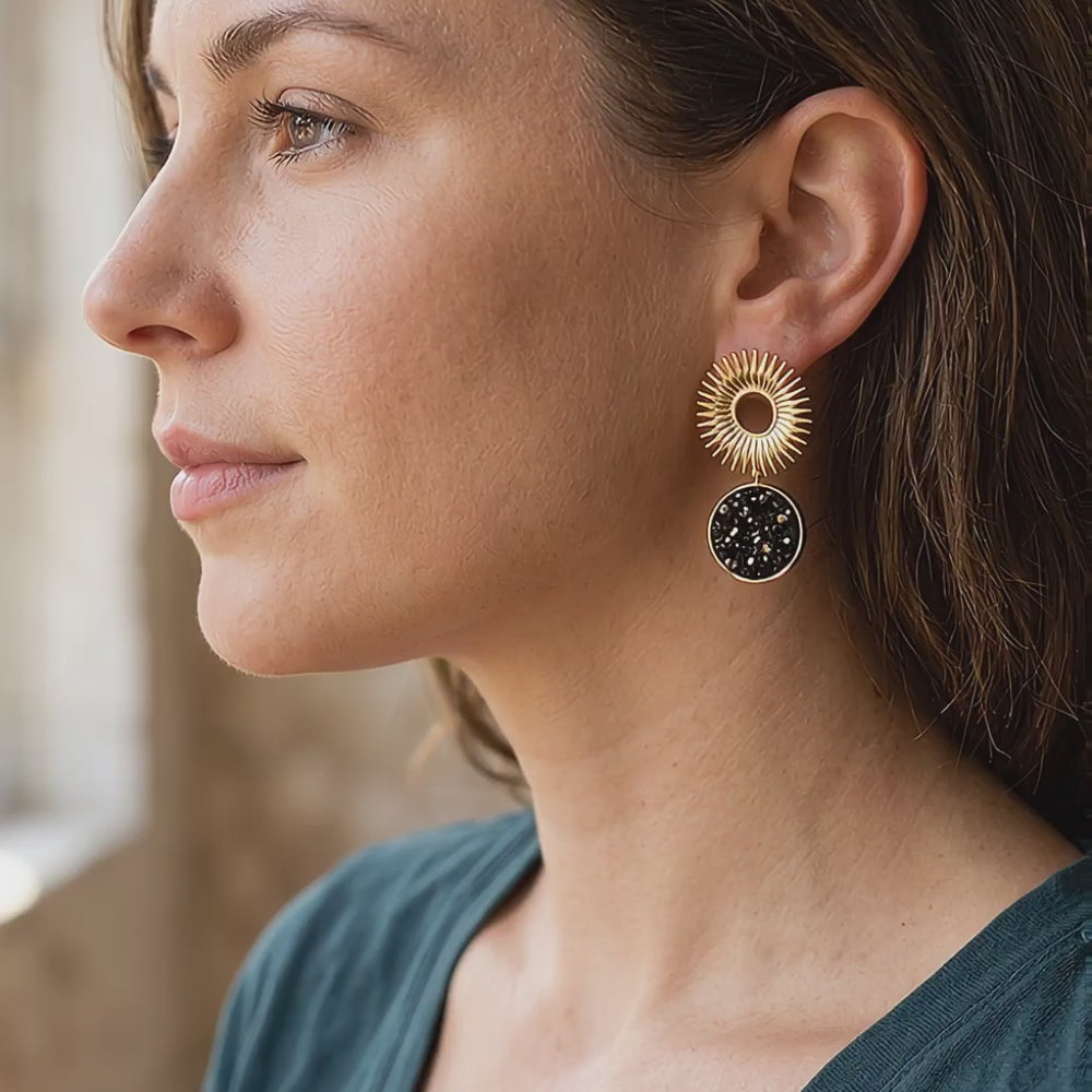 Nomi Brass and Gemstone Resin Earrings