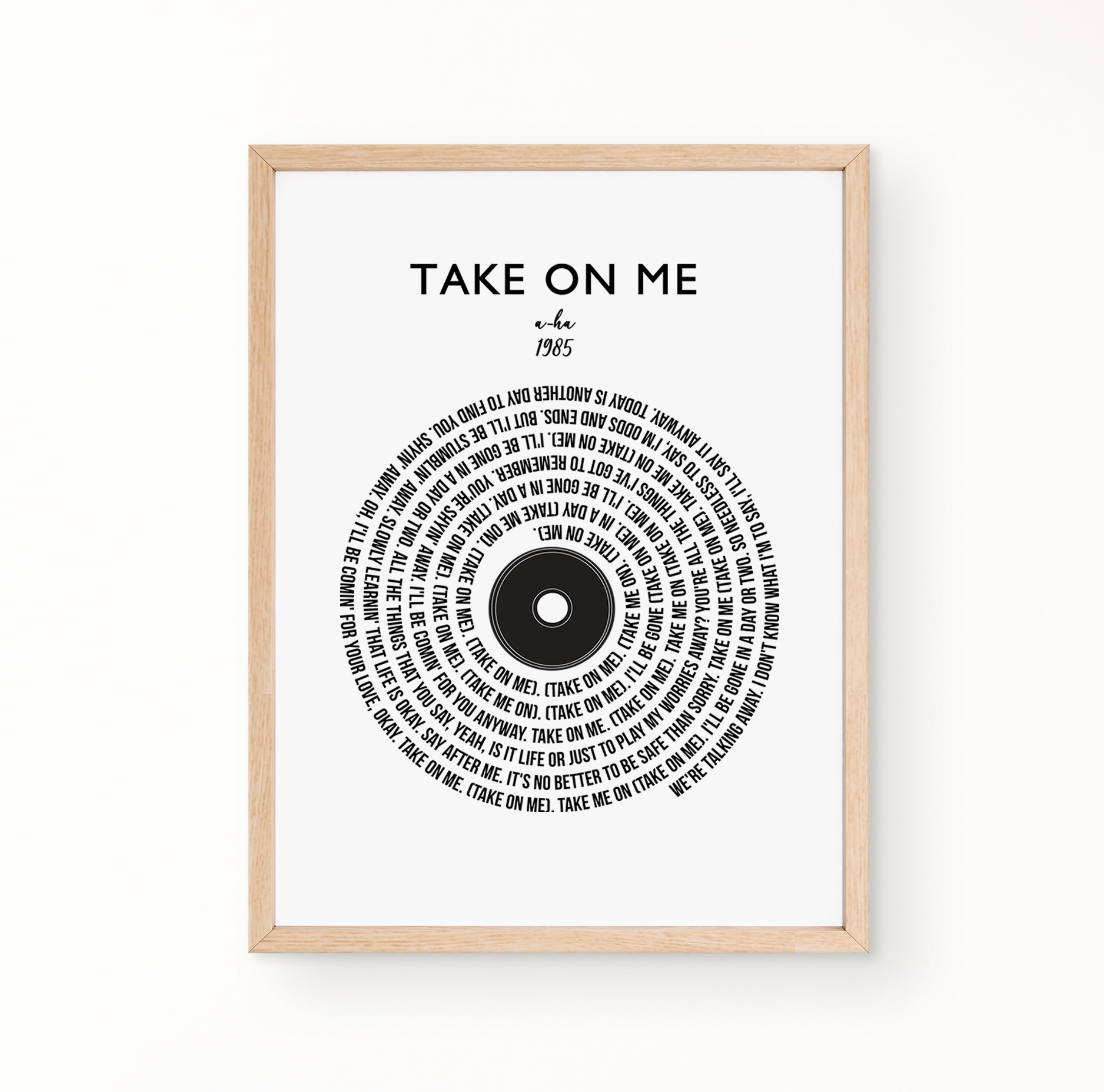 Lyric Wall Art -  Take On Me by A-Ha 1985