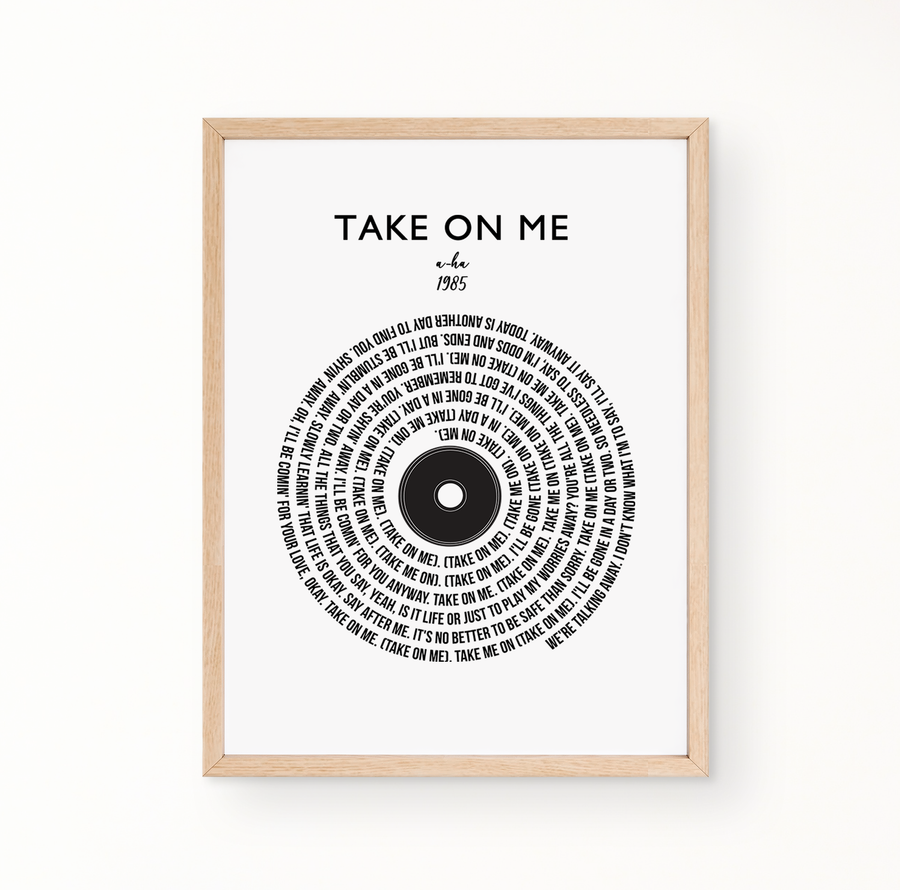 Lyric Wall Art -  Take On Me by A-Ha 1985