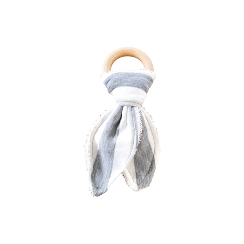 White with Grey Stripes Bunny Ears Baby Teether