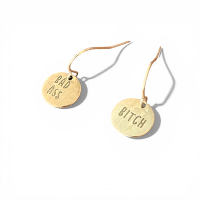 Telling Short Quote Earrings - Badass Bitch