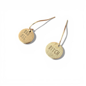 Telling Short Quote Earrings - Badass Bitch