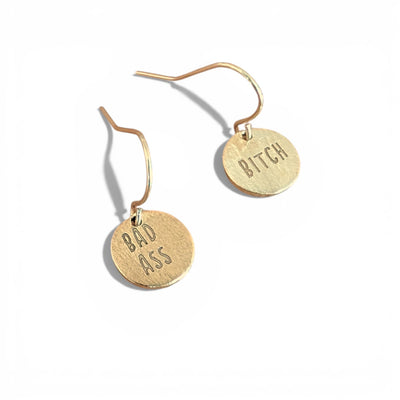 Telling Short Quote Earrings - Badass Bitch
