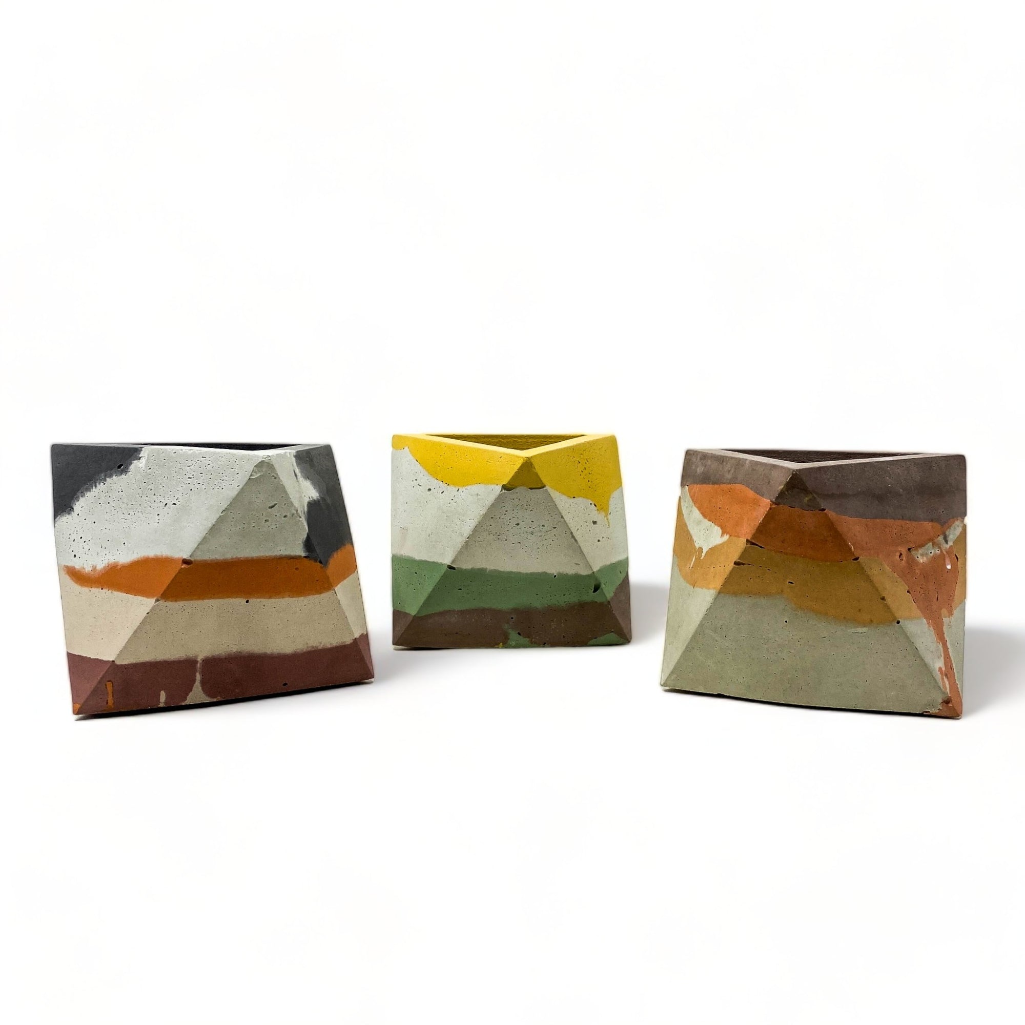 Concrete Geometric Tetrahedron Pot (Multi-Colored)
