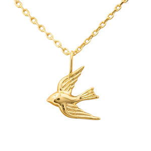 the beehive 18k gold plated brass necklace featuring a 3D soaring bird pendant on a delicate chain