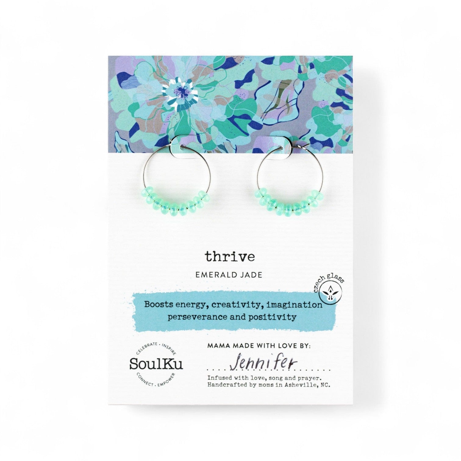 Thrive Emerald Jade Stainless Steel Hoops