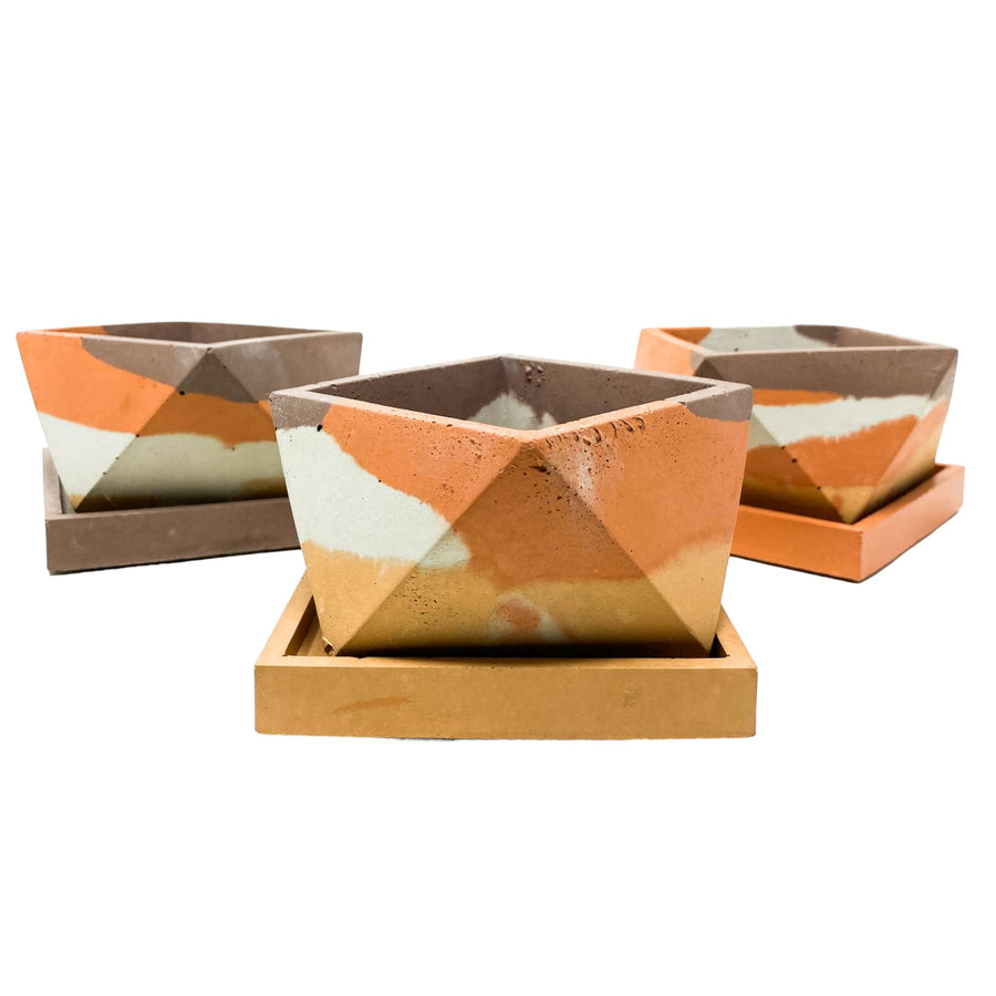 Concrete Planter with Tray (Multi-Colored Series)