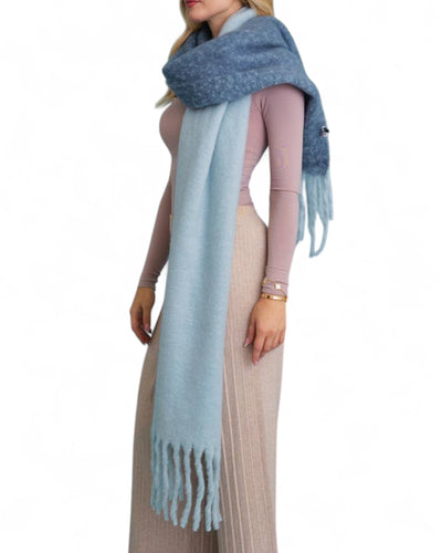 True Blues Cozy Solid Two Tone Tassel Scarf