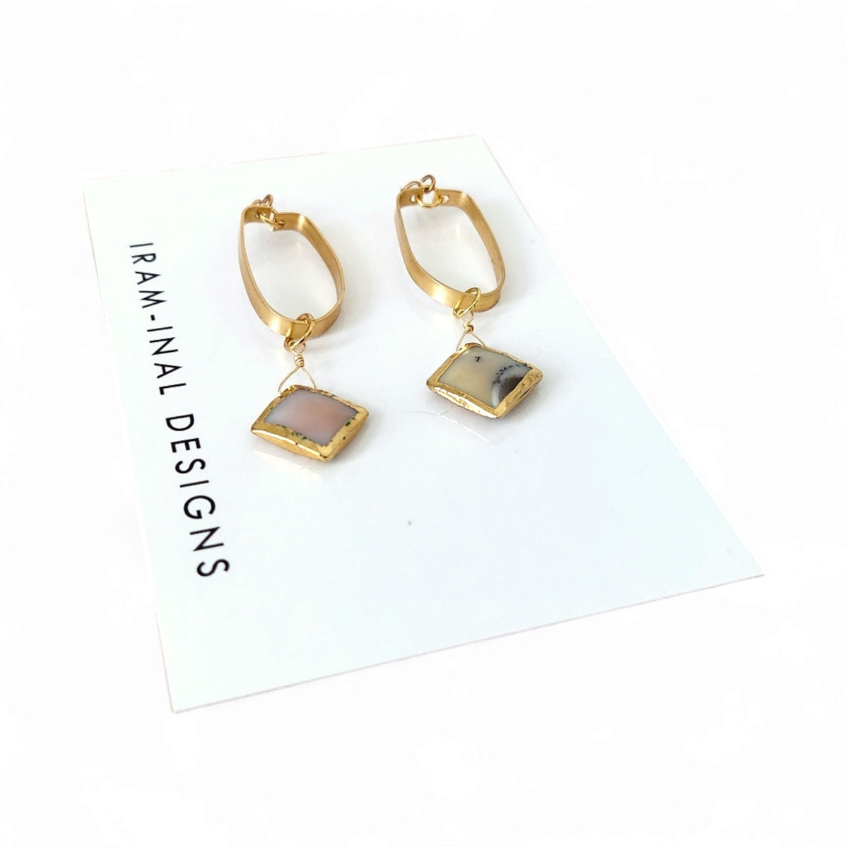 Luna Gemstone + Brass Earrings