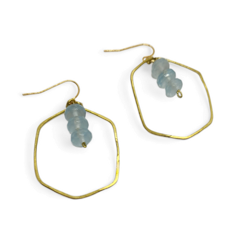 Mura Gemstone Hammered Brass Earrings
