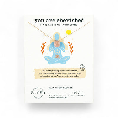 You Are Cherished Pearl & Peach Moonstone Necklace
