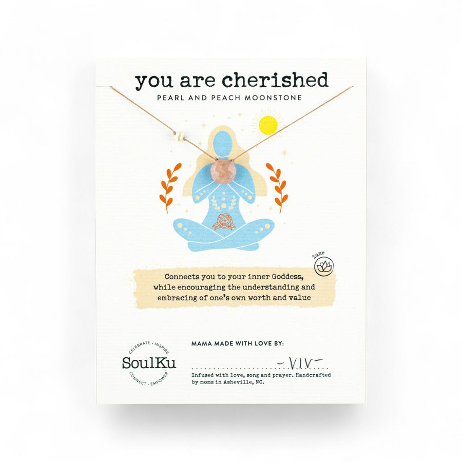 You Are Cherished Pearl & Peach Moonstone Necklace