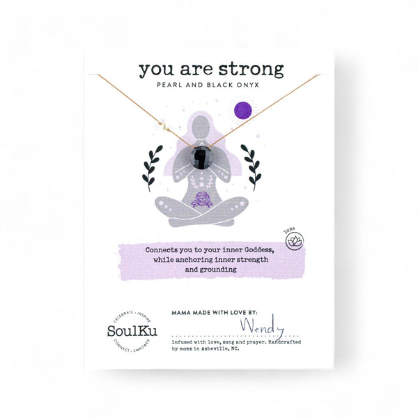 You Are Strong Pearl & Black Onyx Necklace