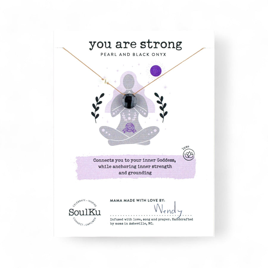 You Are Strong Pearl & Black Onyx Necklace