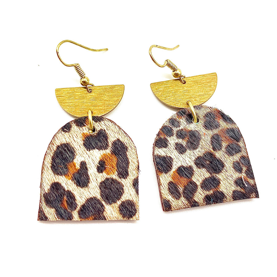 Mama Earrings Round Womens Leopard Print Faux Leather Round Mom Animal Print Jewelry