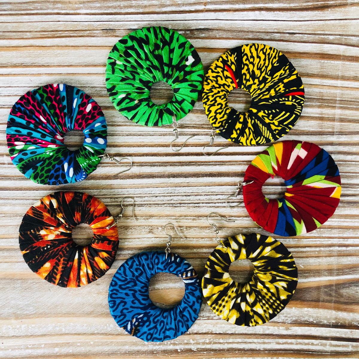 Large Round Ankara Earrings (Multicolor - Yellow/Black/Red)