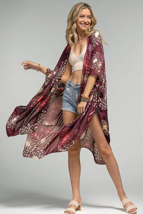 Dandelion Floral Kimono: PLUM