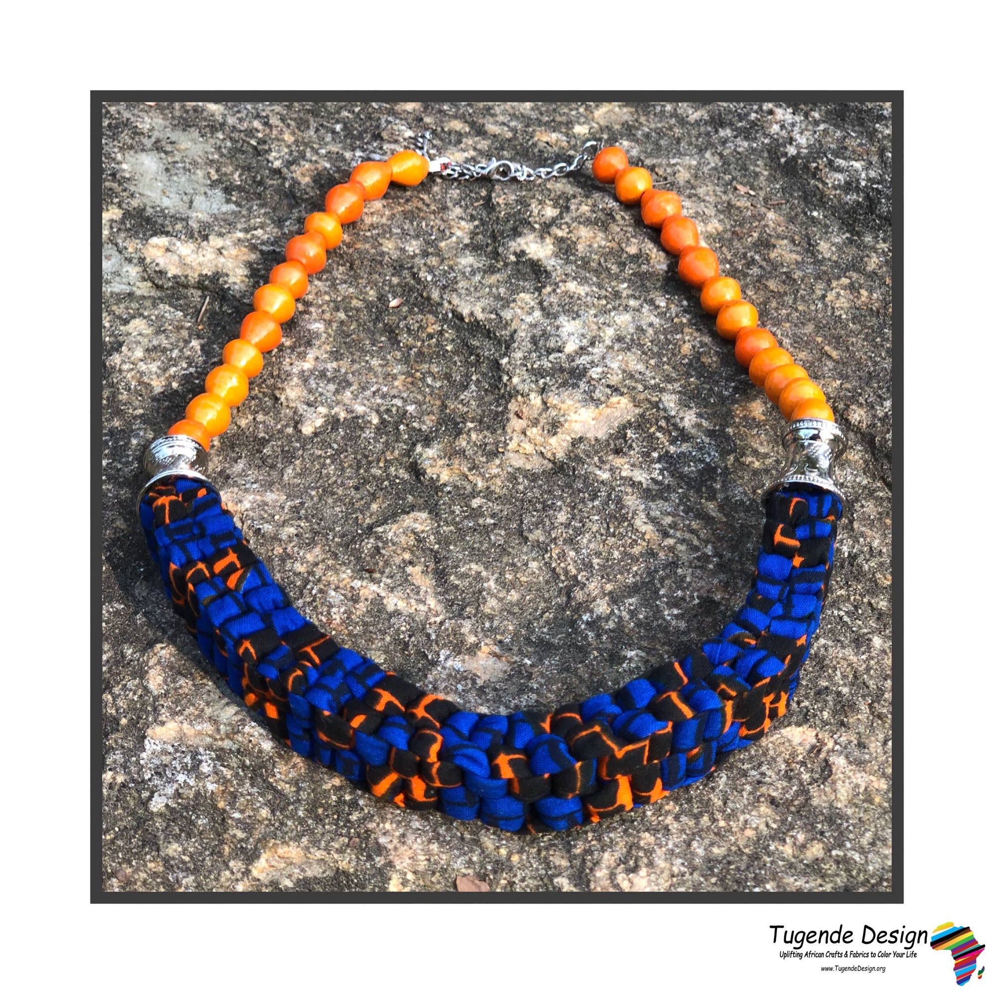 Mara Handmade Braided Necklace in Beads and Ankara Fabric (Available in 8 Colors)