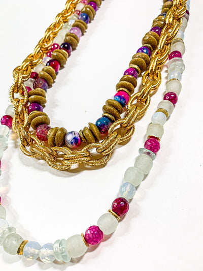 Chunky Pink and Green Layered Necklace