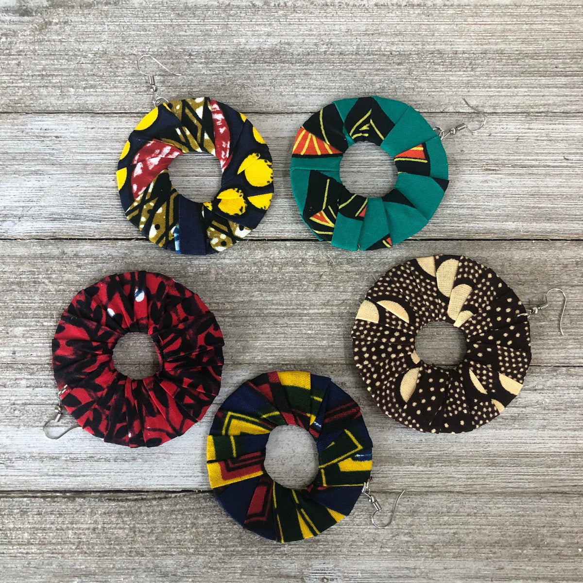 Large Round Ankara Kitangala Earrings (Multicolor - Teal and Black)