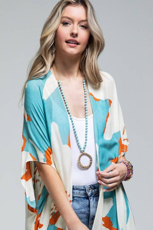 Aquamarine Sweeping Floral Kimono