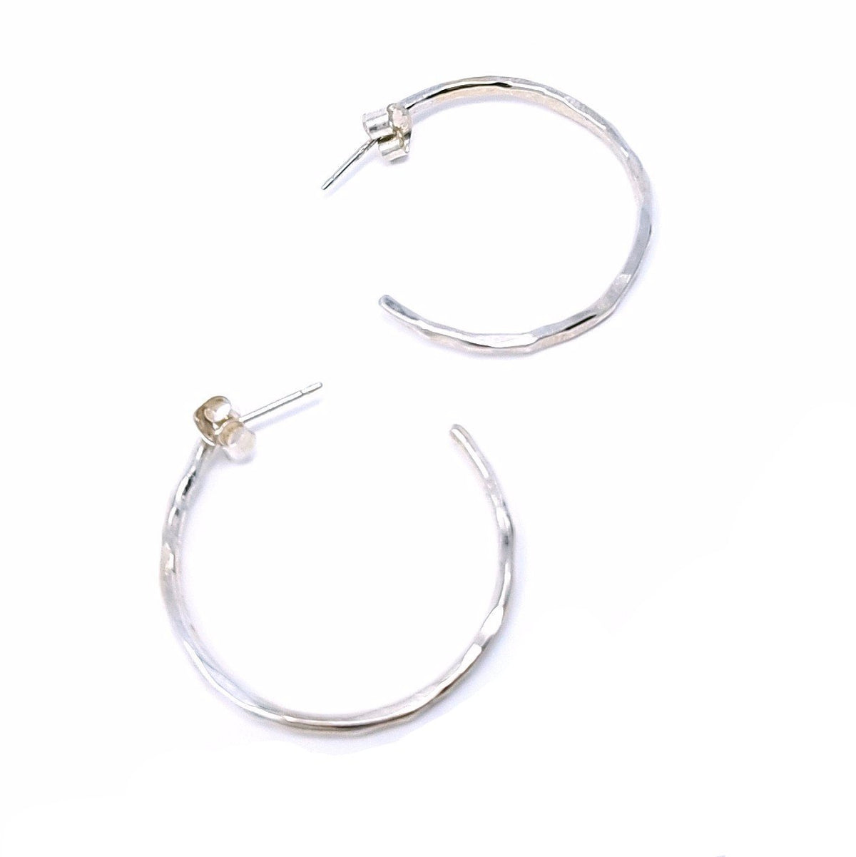 hammered hoop earrings - sterling silver