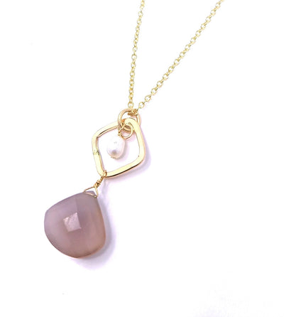 circle link and stone pendant - gold-filled