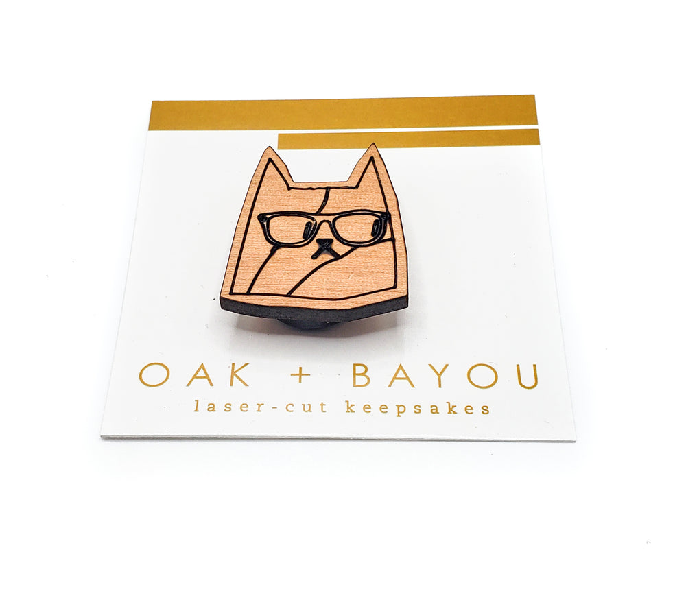 Shady Kitty #1 Wood Pin or Magnet