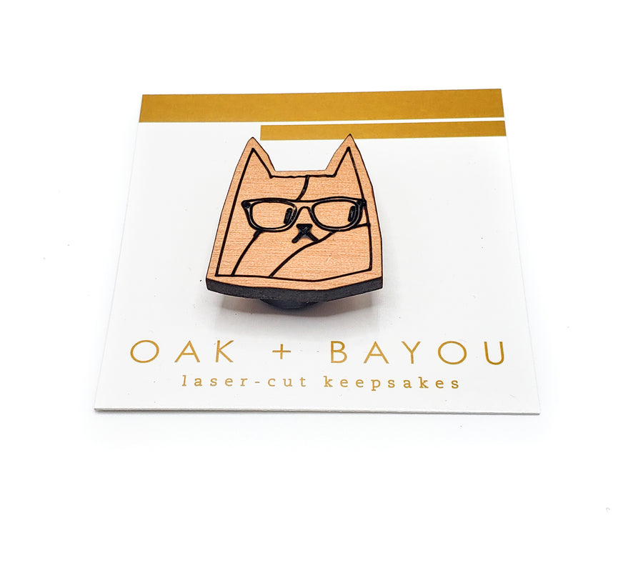 Shady Kitty #1 Wood Pin or Magnet