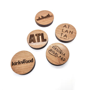 Round Magnetic Wood Engraved Bottle Opener - Atlanta EST. 1847