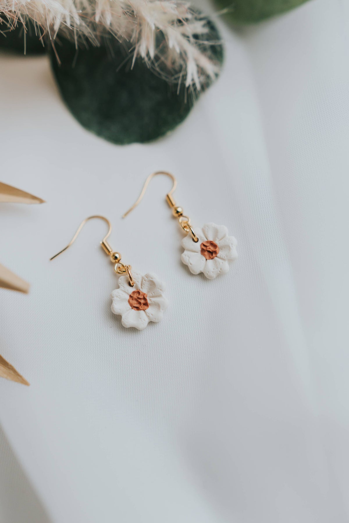 Sweet Flower Dangle Clay Earrings