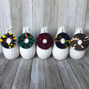 Large Round Ankara Kitangala Earrings (Multicolor - Brown and Cream)