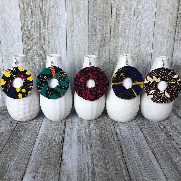 Large Round Ankara Kitangala Earrings (Multicolor - Brown and Cream)