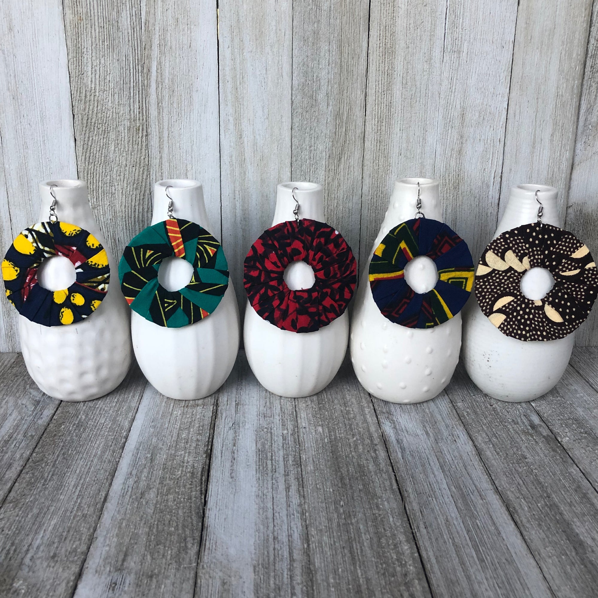 Large Round Ankara Kitangala Earrings (Multicolor - Brown and Cream)