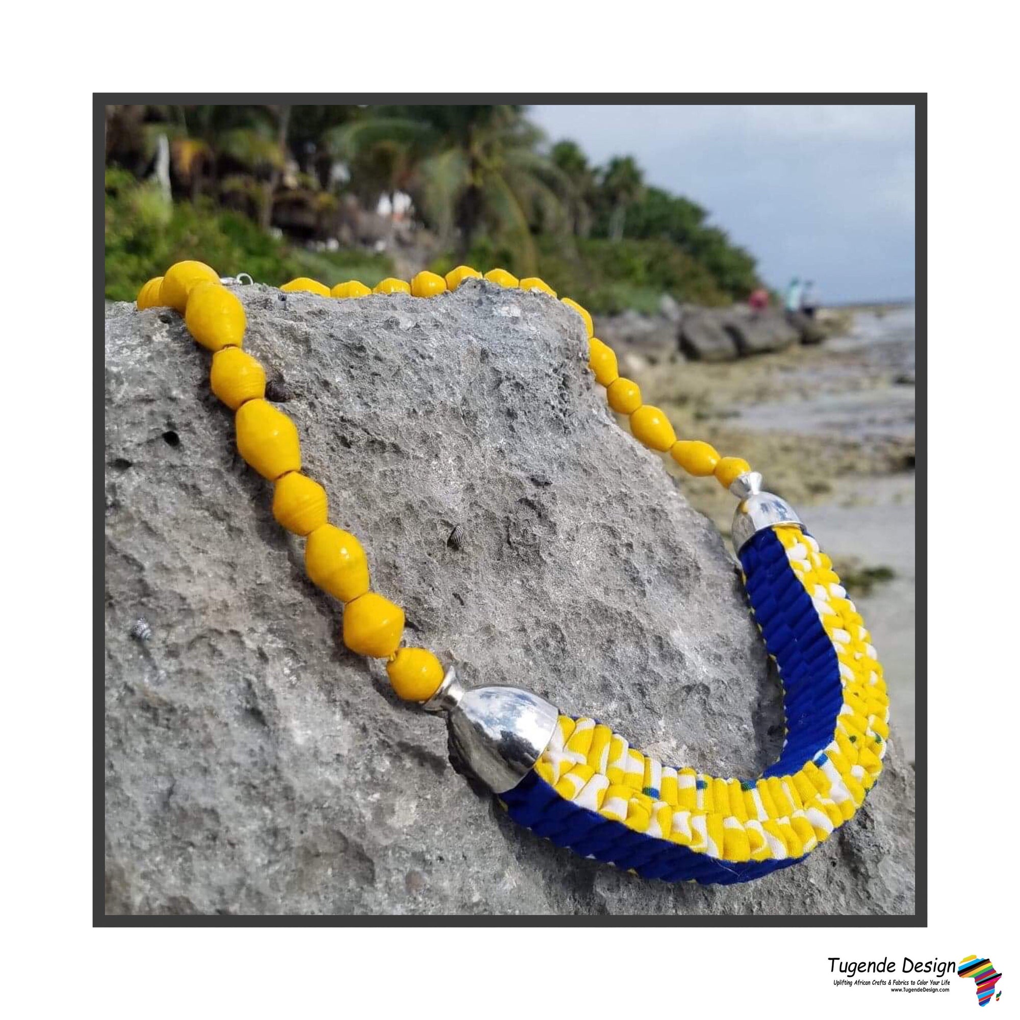 Mara Handmade Braided Necklace in Beads and Ankara Fabric (Available in 8 Colors)