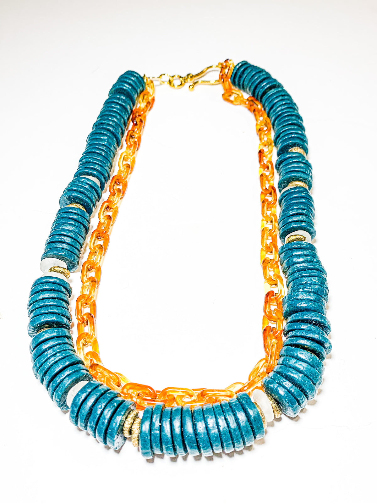 Blue Resin and Bead Necklace