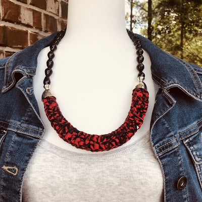 Mara Handmade Braided Necklace in Beads and Ankara Fabric (Available in 8 Colors)
