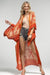 Rust Damask Print Kimono with Sleeves