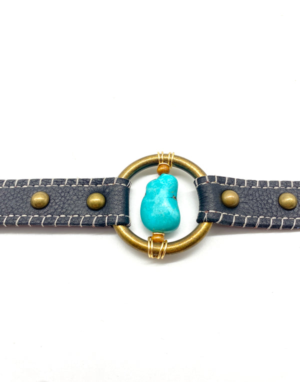 Natural Stone-Leather Bracelet