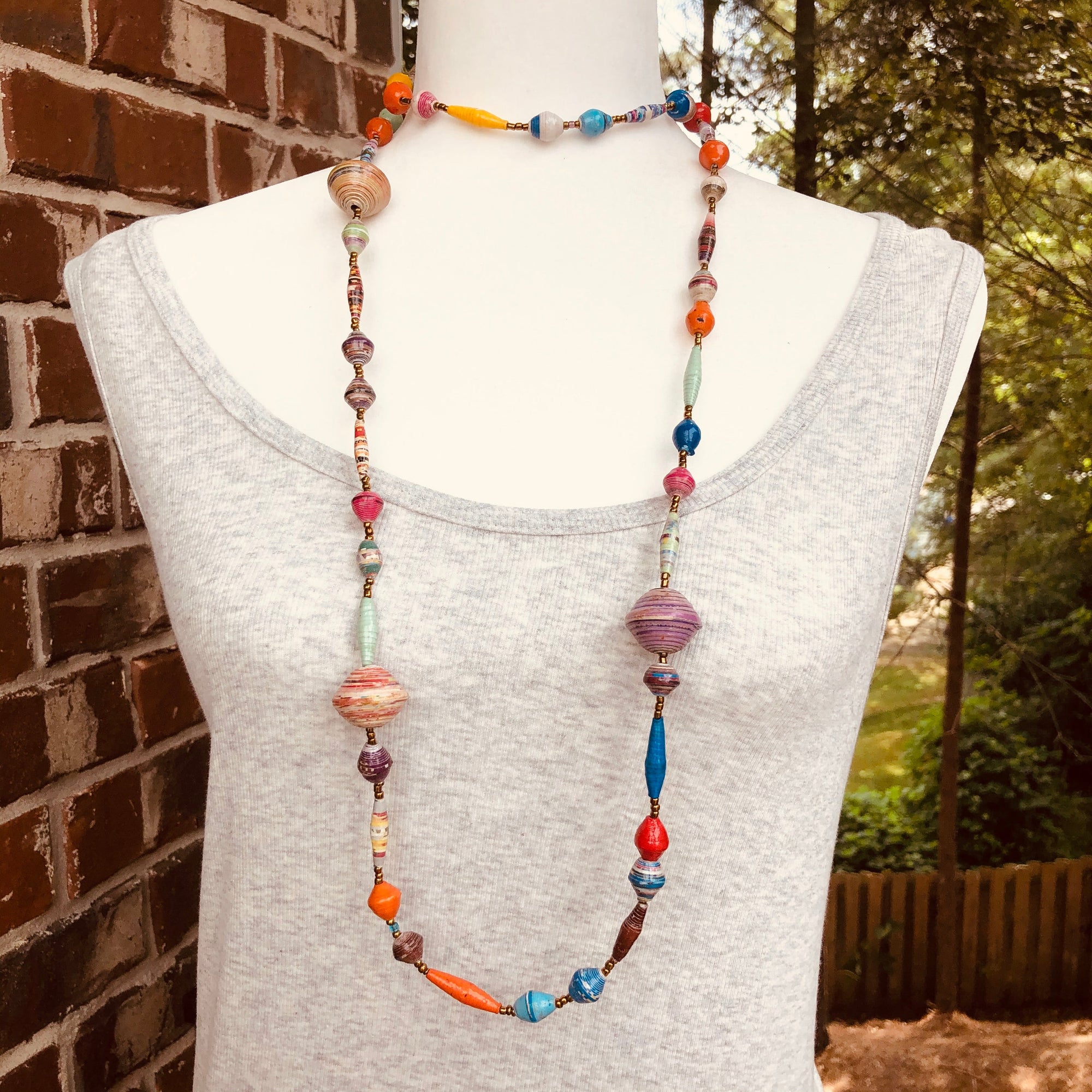 Long strand clearance bead necklace