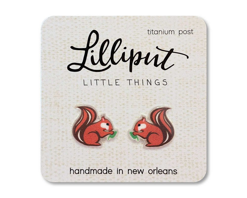 Squirrel Earrings: Red