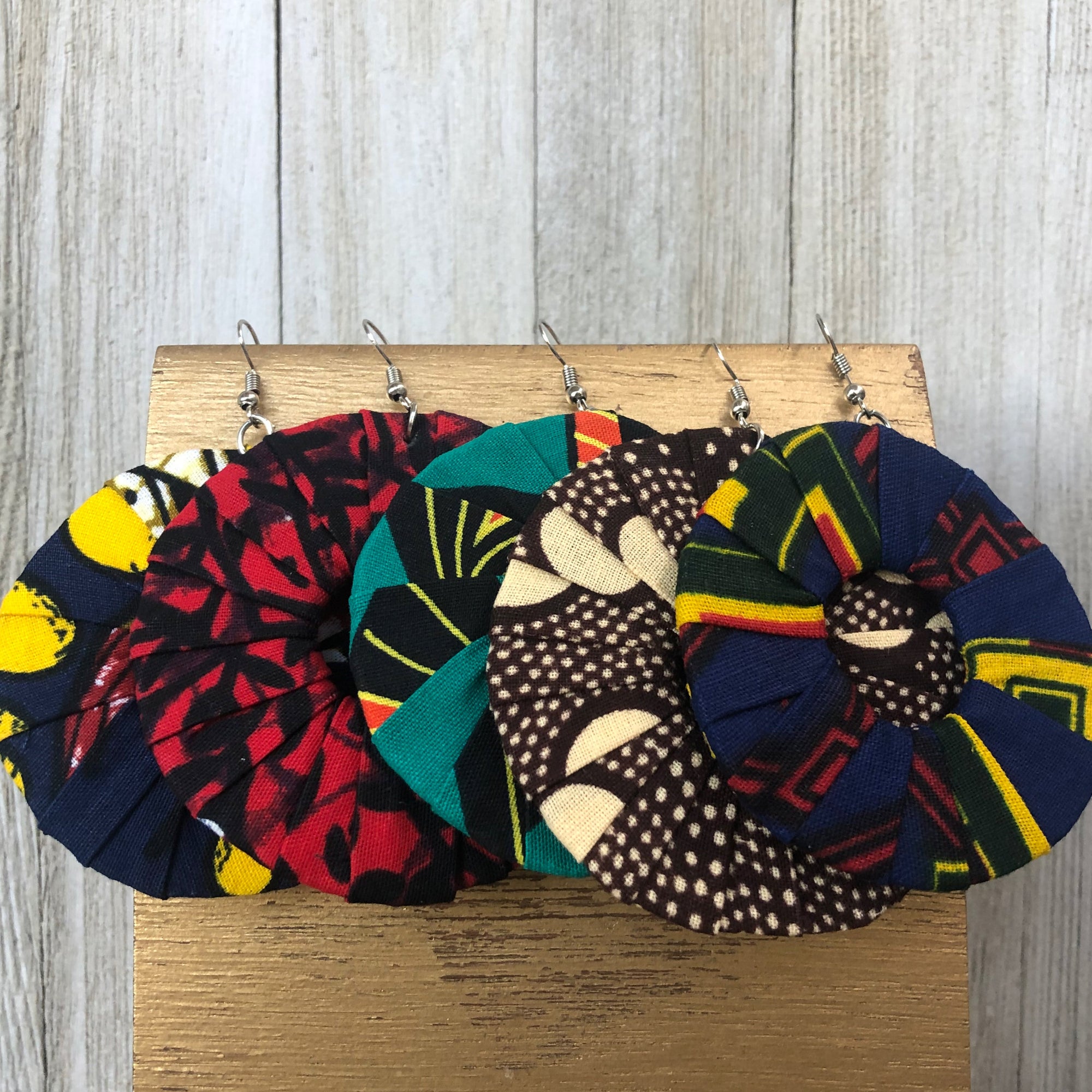 Large Round Ankara Kitangala Earrings (Multicolor - Brown and Cream)