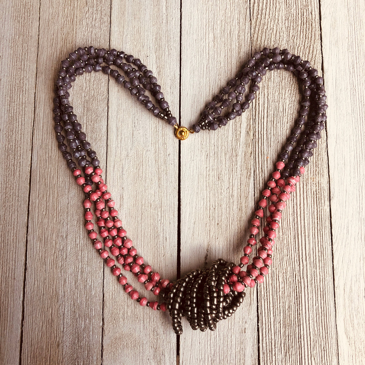 Unique Signature Handmade Beaded Multi Strand Necklace with Knot (Mult